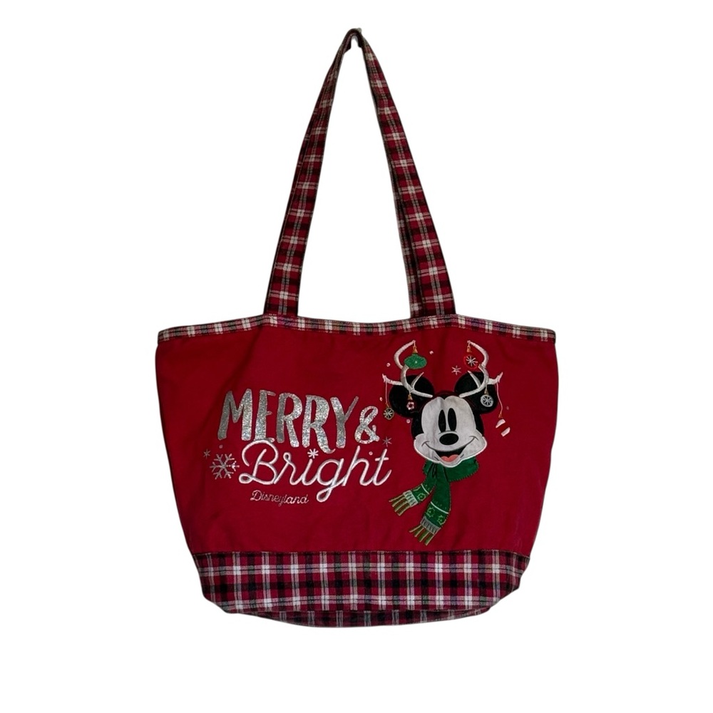 Disneyland Festive Merry and Bright Red Plaid Canvas Tote